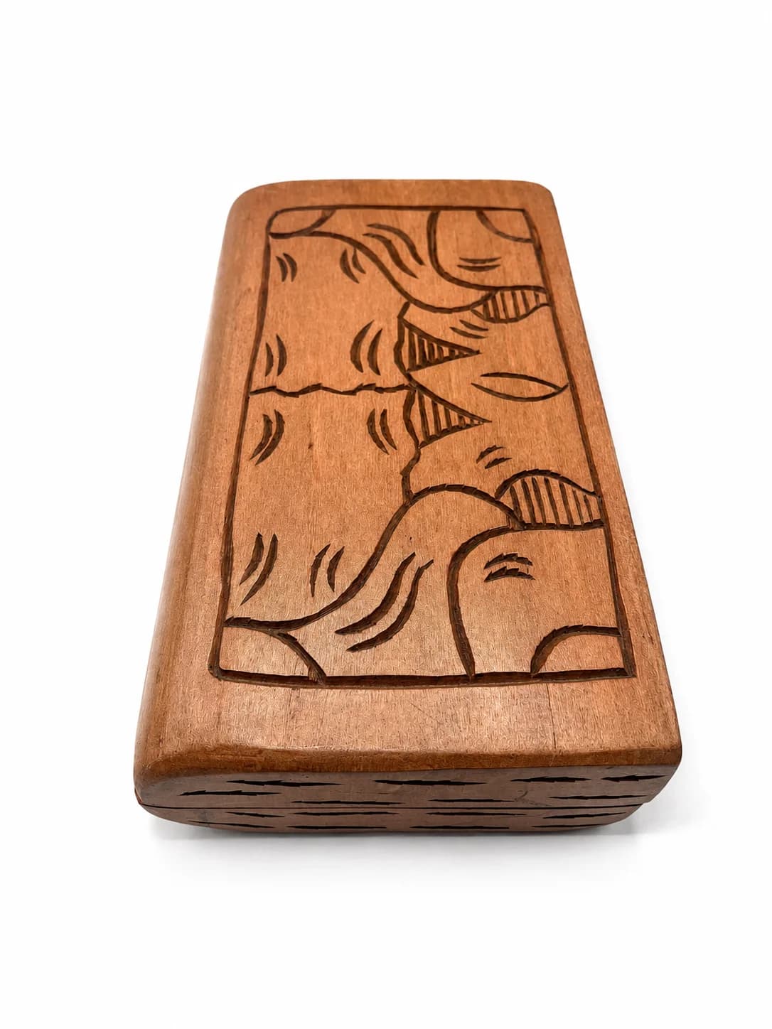 Awalé en coffret sculpté en bois de teck — Motif : Poisson dans la mer 2